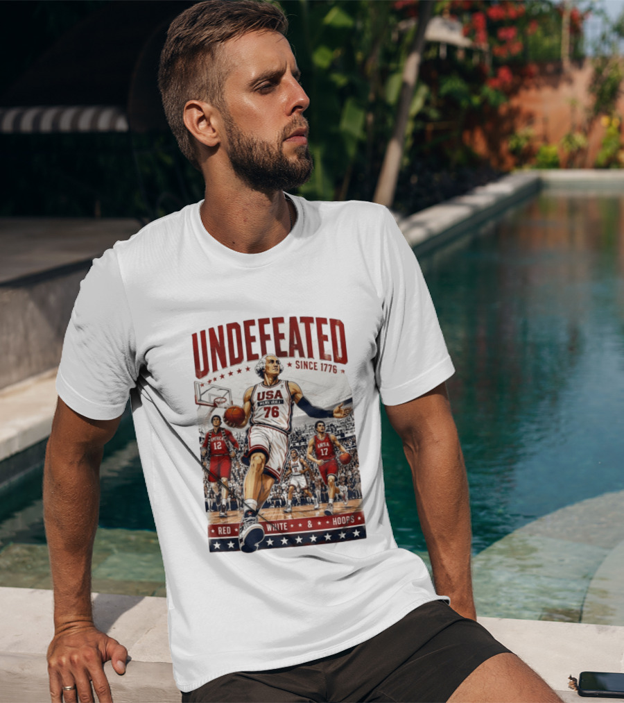 Undefeated USA Basketball Since 1776 Red White Hoops George Washington T-Shirt