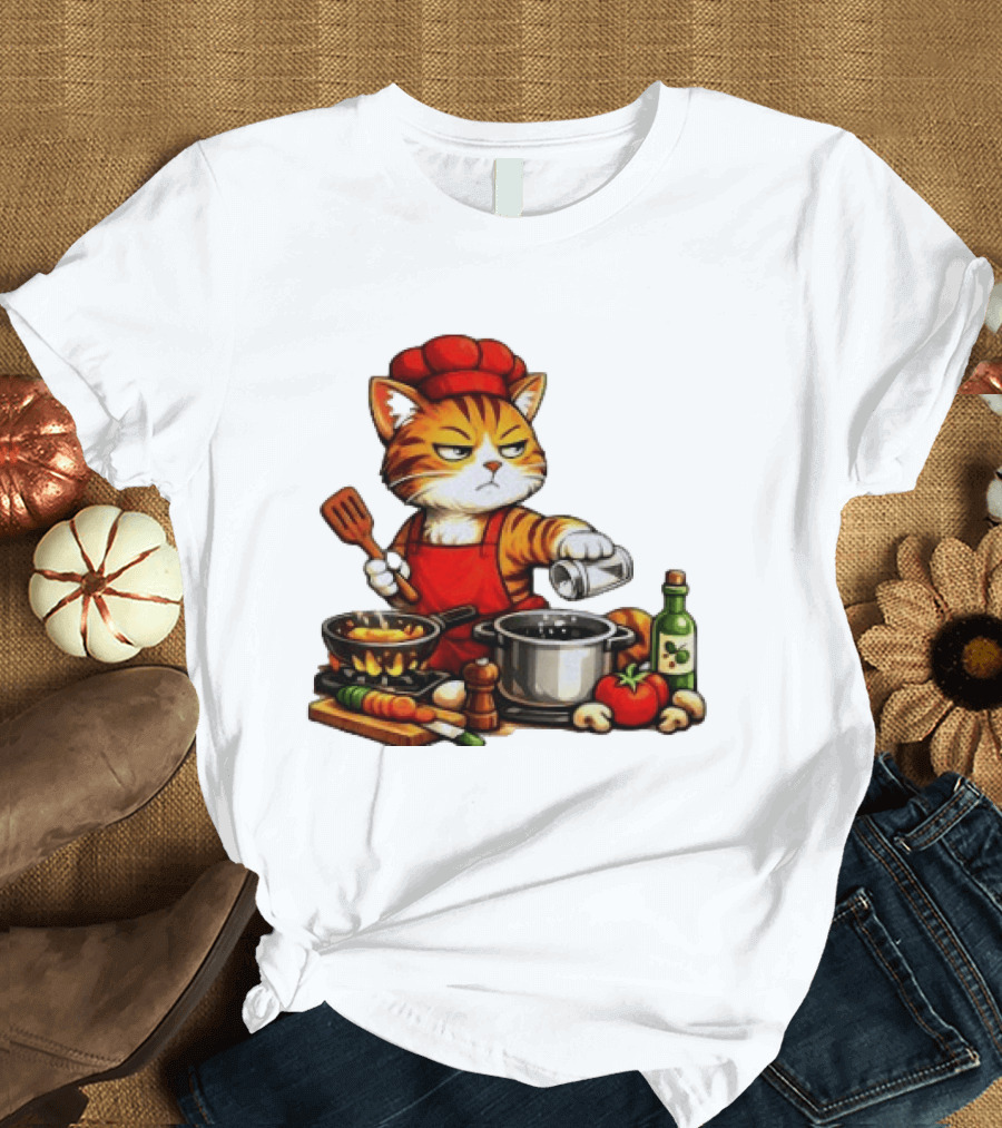 I Cook Better When You're Not Ing Cat Chef Cooking Scene T-Shirt