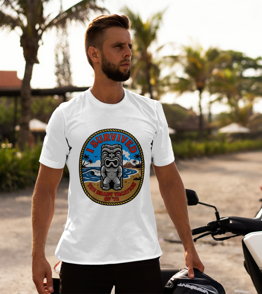 I Survived The Brady Vacation Of '72 Tiki Idol Ocean Scene T-Shirt