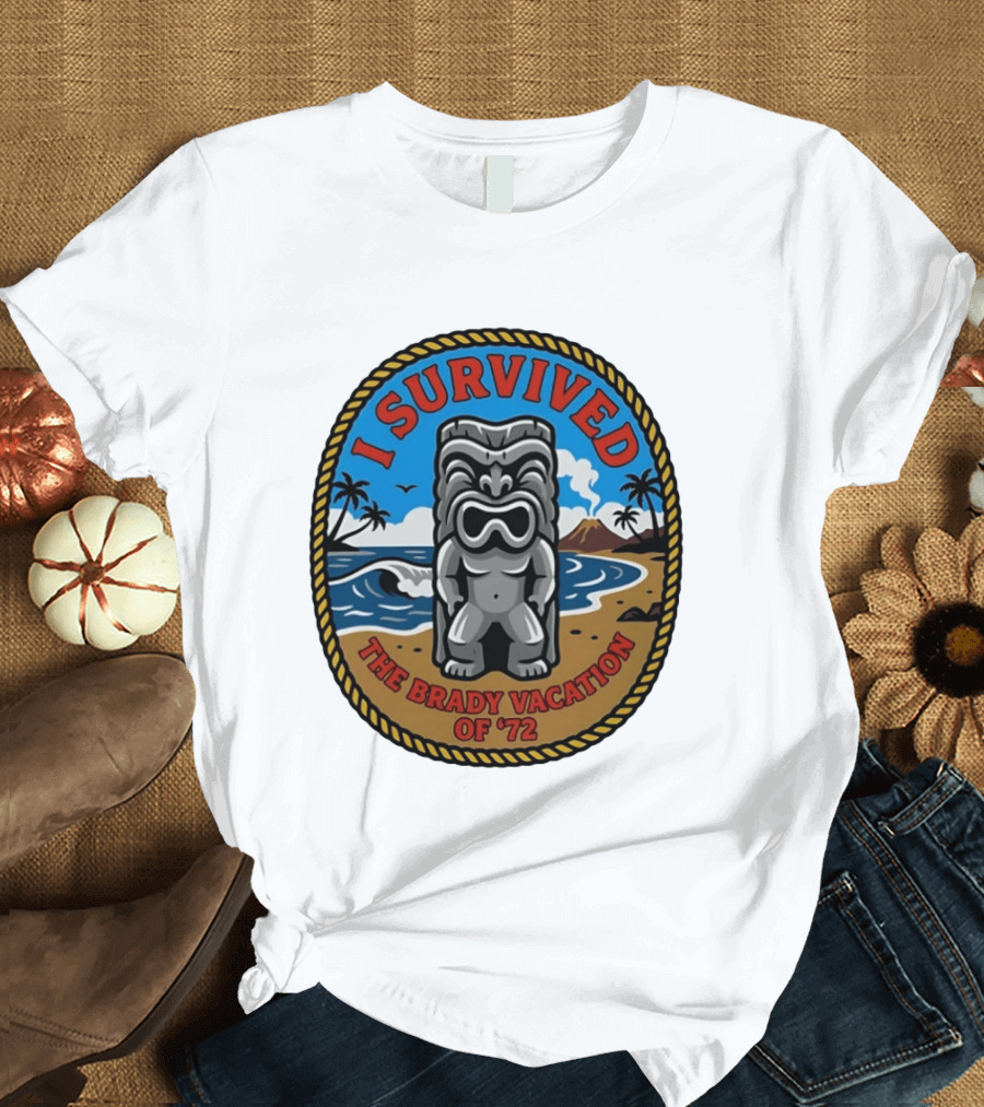 I Survived The Brady Vacation Of '72 Tiki Idol Ocean Scene T-Shirt