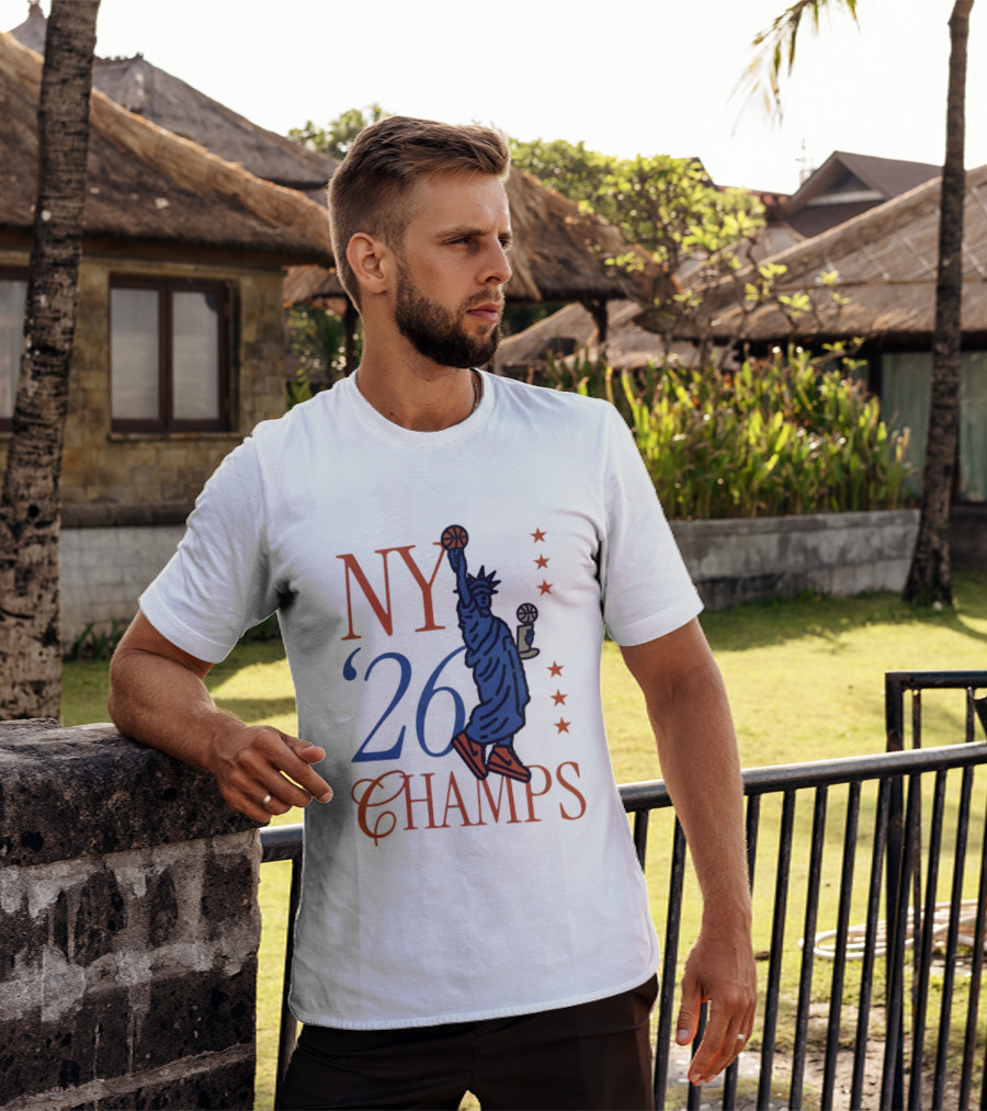 NY 26 Champs Statue Liberty Basketball Trophy T-Shirt