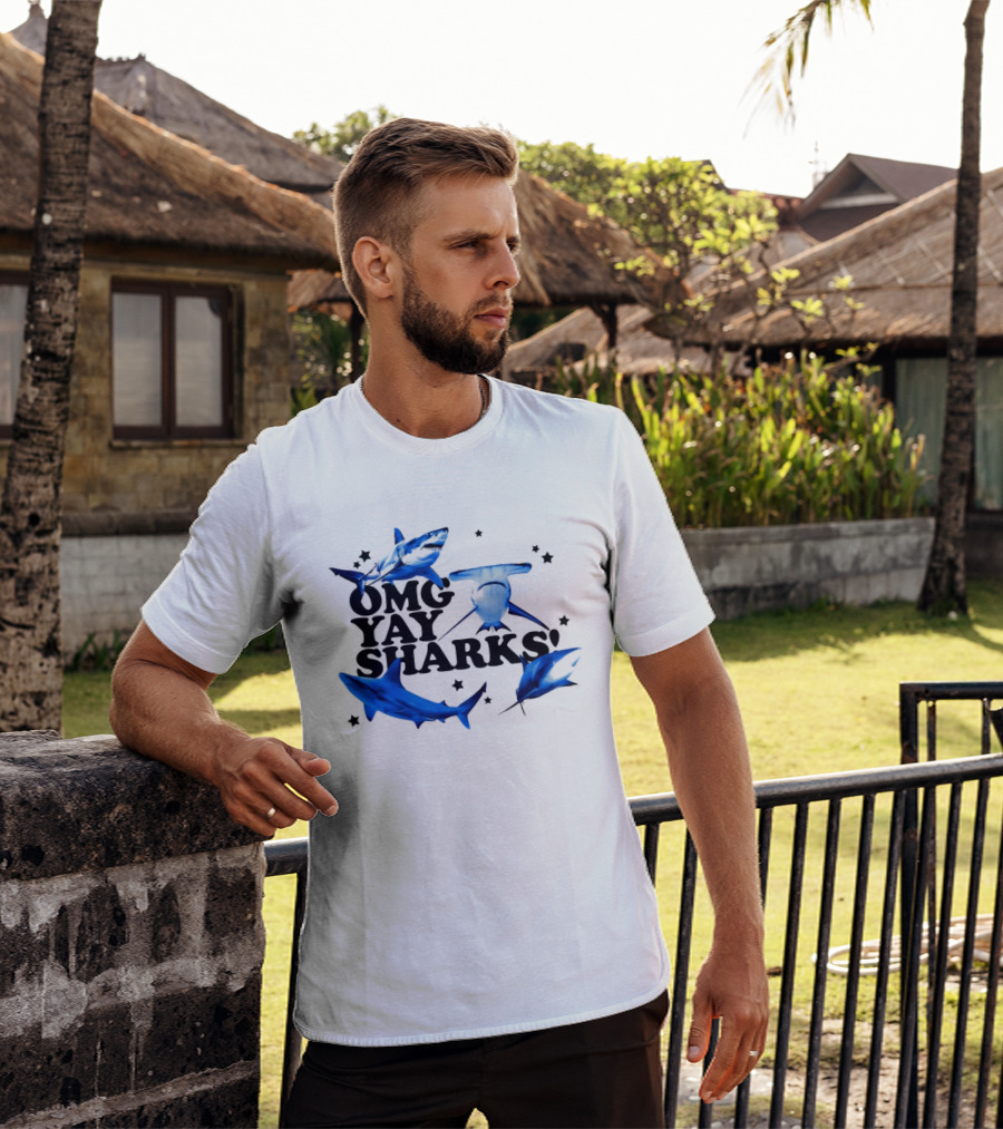 OMG Yay Sharks Ocean Life Marine Biology With Blue Shark Images T-Shirt