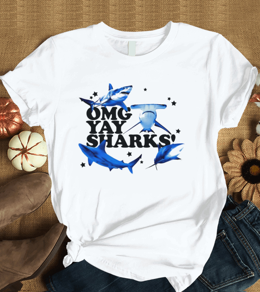 OMG Yay Sharks Ocean Life Marine Biology With Blue Shark Images T-Shirt