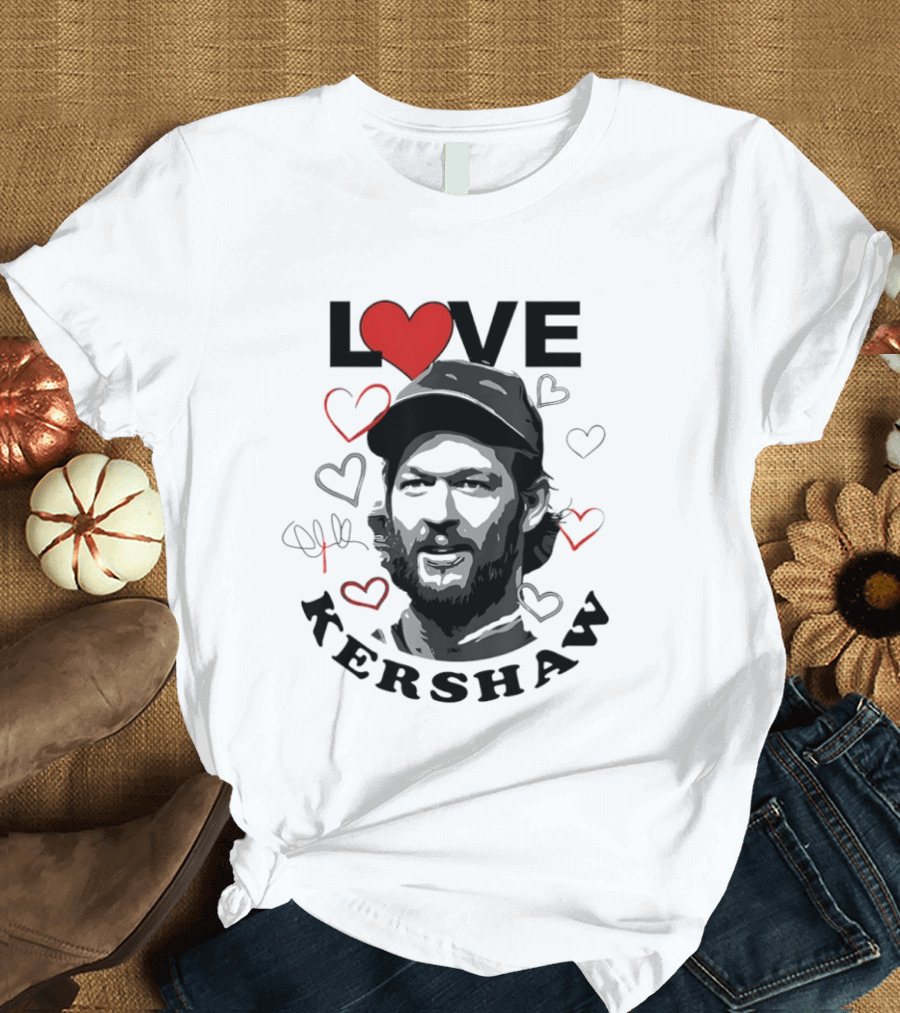 LOVE Kershaw Los Angeles Dodgers Baseball Heart T-Shirt