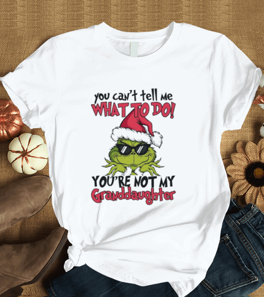 You Can't Tell Me What To Do You're Not My Granddaughter Grinch Santa Hat T-Shirt