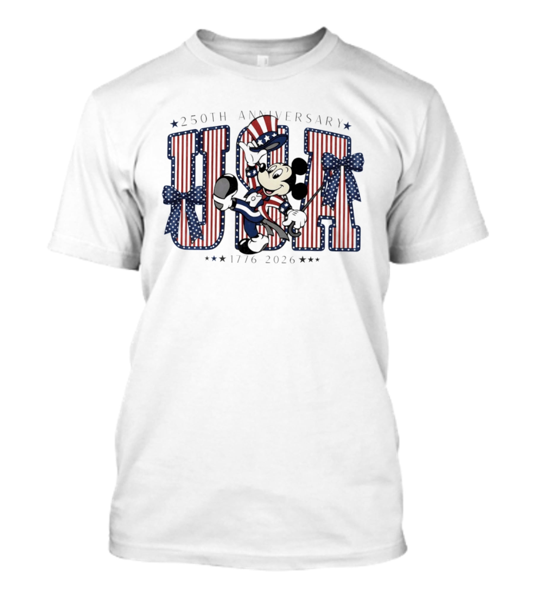250th Anniversary Mickey Mouse USA 1776 2026 Patriotic Bow Disney Holiday T-Shirt