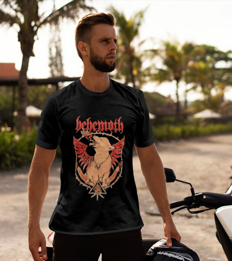 Behemoth The Wolfling Ov Siberia Fire Wings Wolf Sun Sigil Black Metal Music T-Shirt