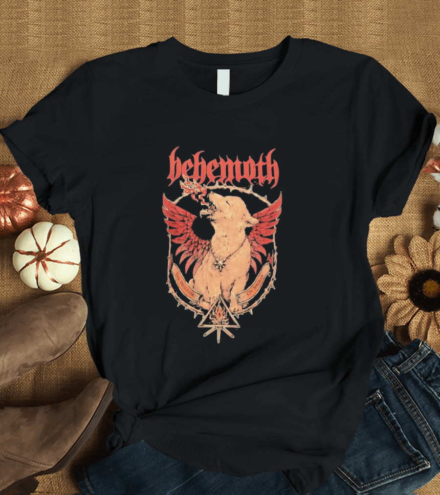 Behemoth The Wolfling Ov Siberia Fire Wings Wolf Sun Sigil Black Metal Music T-Shirt