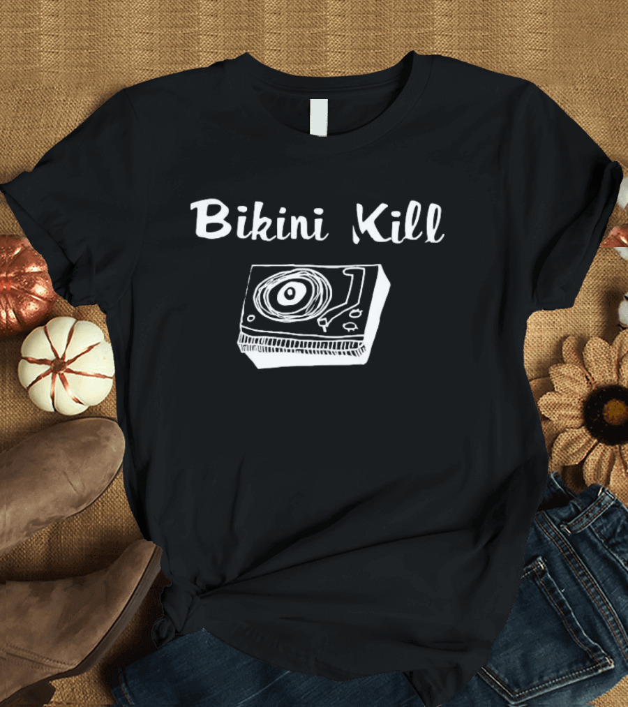 Bikini Kill Record Player Punk Rock Minimalist Line Drawing Band Music T-Shirt