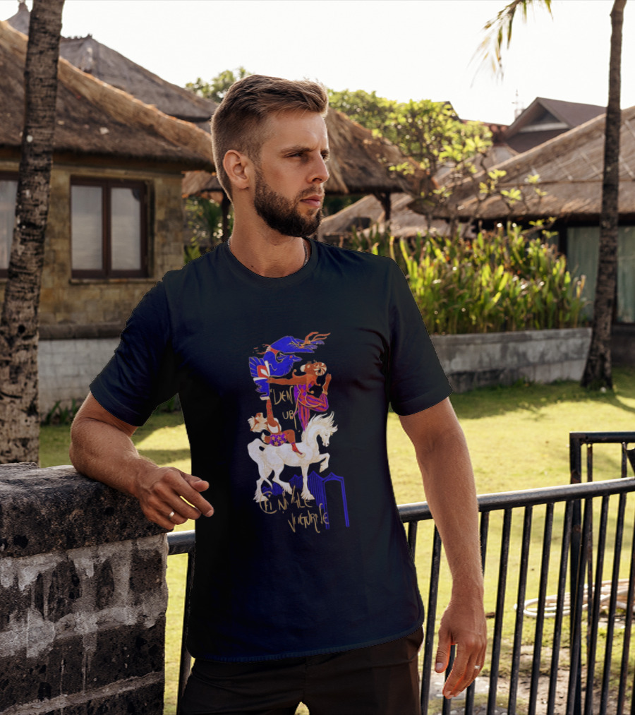 Cirque Style Acrobats On Horseback With Blue And Gold Accents T-Shirt