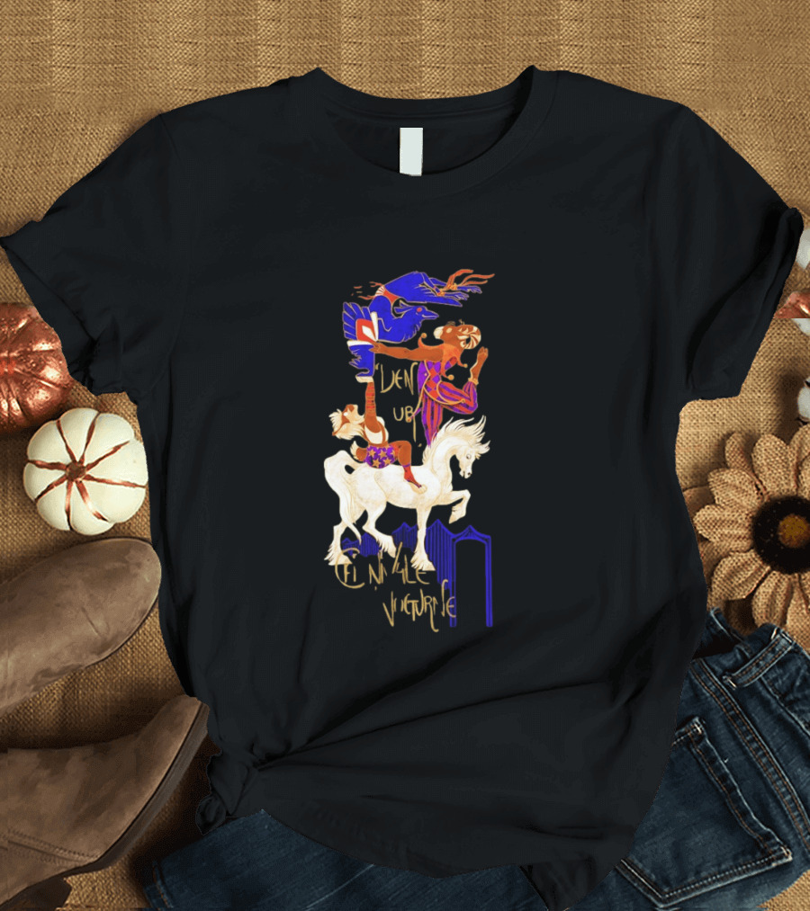 Cirque Style Acrobats On Horseback With Blue And Gold Accents T-Shirt