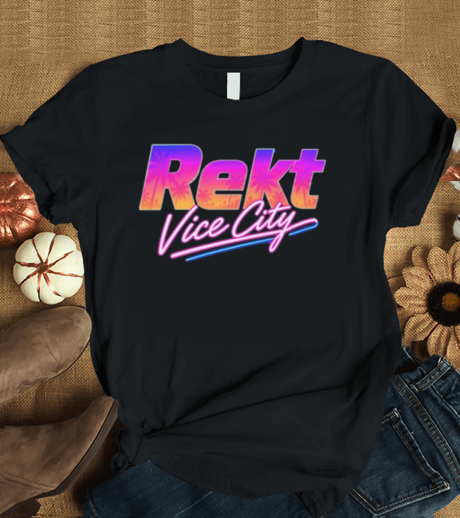 Rekt Vice City Neon Vaporwave Aesthetic With Palm Trees T-Shirt