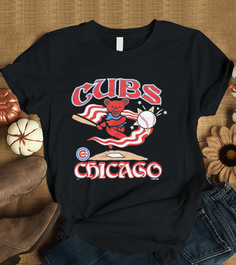 Chicago Cubs Grateful Dead Dancing Bear Baseball Collaboration T-Shirt