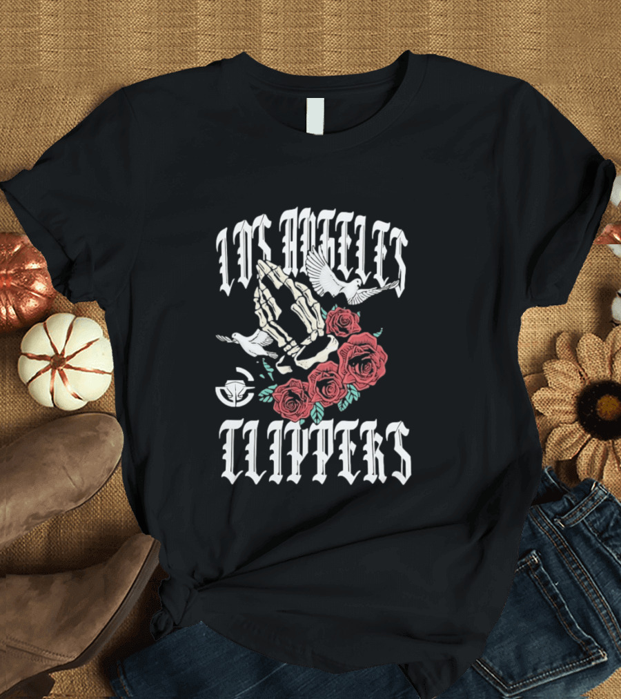 Los Angeles Clippers Praying Skeleton Hands Roses Doves T-Shirt