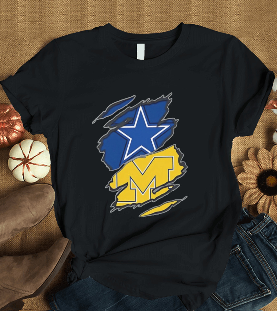 Dallas Cowboys Michigan Wolverines Two Teams One Heart T-Shirt