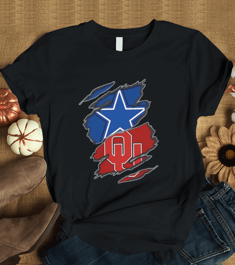 Dallas Cowboys Oklahoma Sooners Two Teams One Heart Scratch T-Shirt