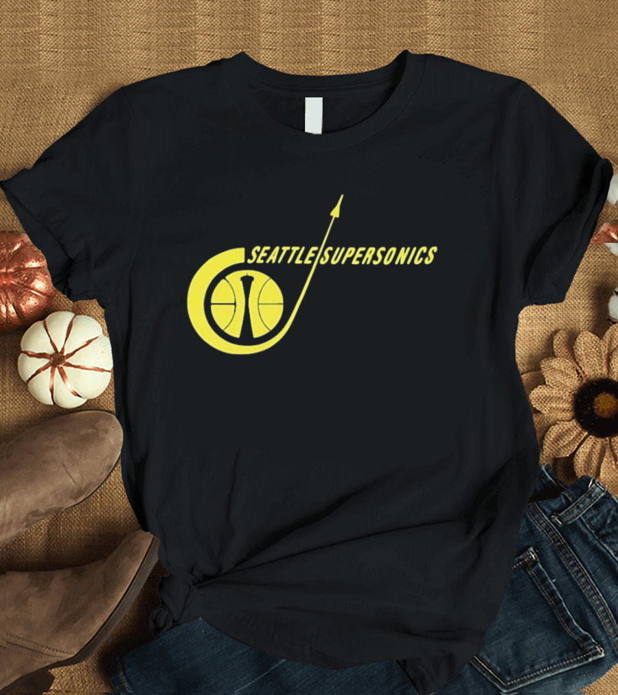 Seattle SuperSonics Basketball Space Needle Icon Yellow T-Shirt