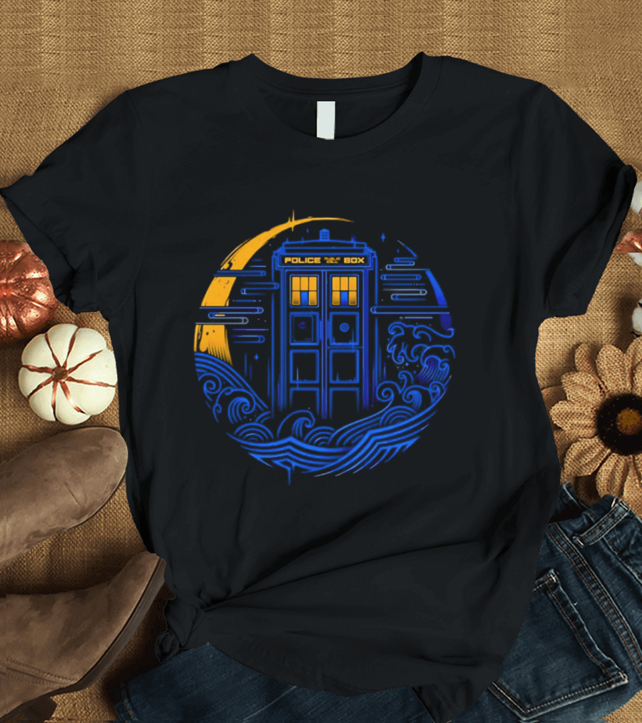 Doctor Who TARDIS Police Box Japanese Wave Sci Fi T-Shirt