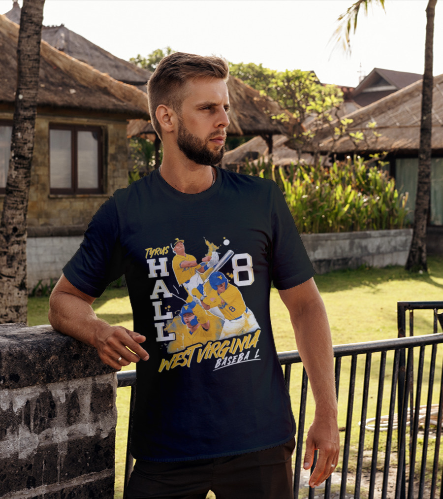 Tyrus Hall 8 West Virginia Baseball Mountaineers T-Shirt