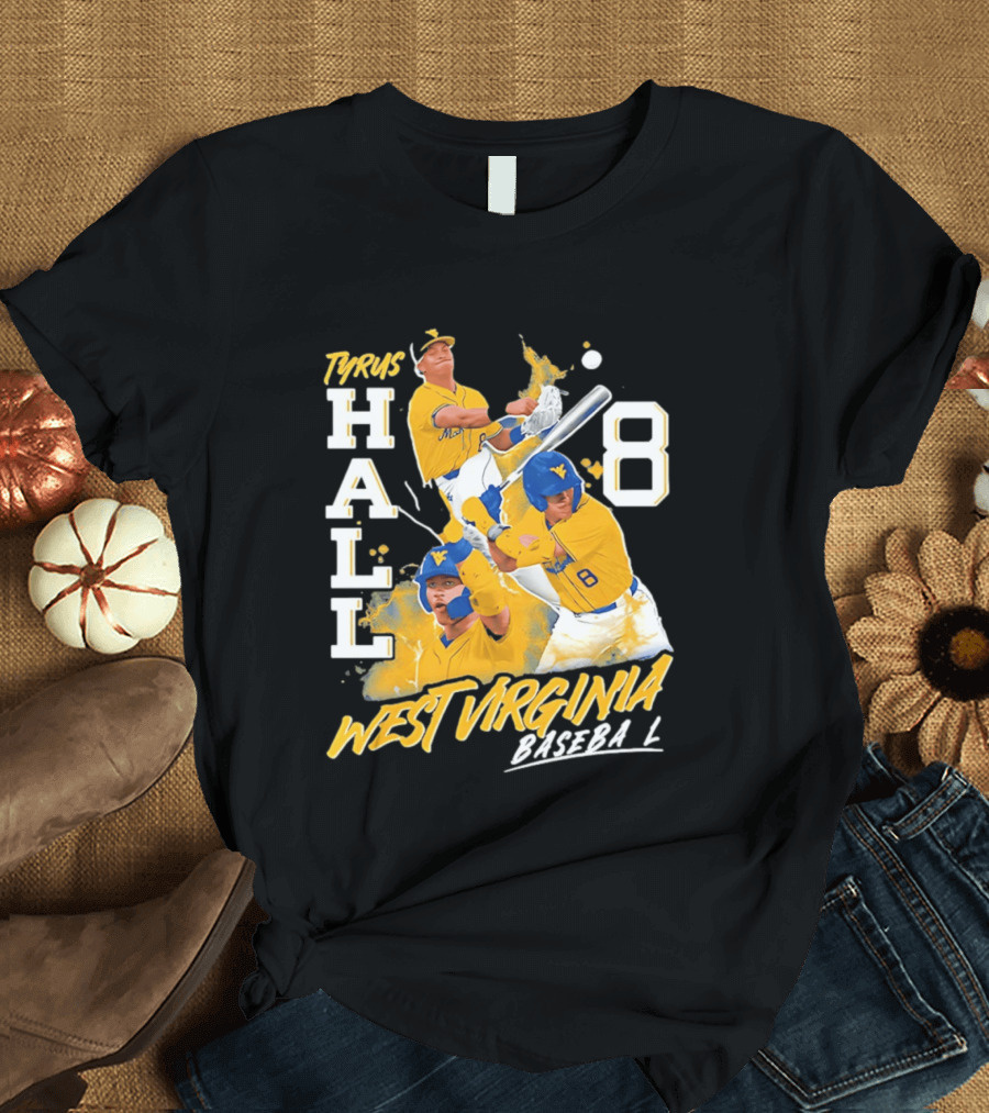 Tyrus Hall 8 West Virginia Baseball Mountaineers T-Shirt