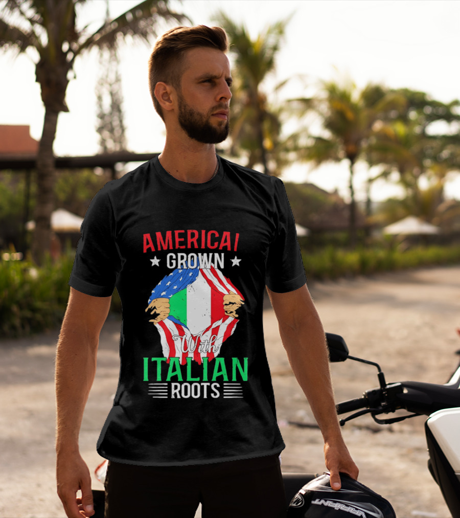 American Grown Italian Roots Flag Inside Patriotic Heritage T-Shirt