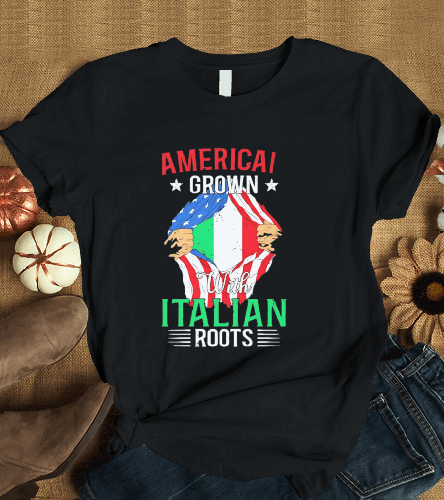 American Grown Italian Roots Flag Inside Patriotic Heritage T-Shirt