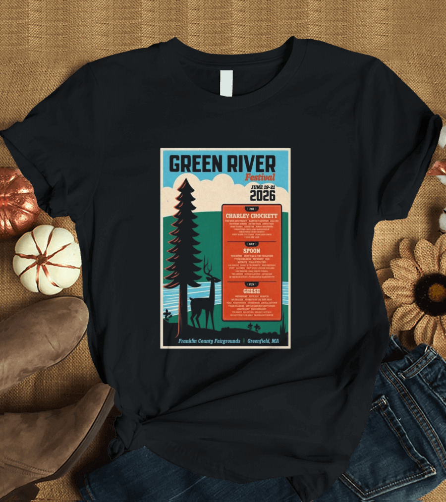 Green River Festival June 19 21 2026 Franklin County Fairgrounds Greenfield MA Featuring Charley Crockett Spoon Geese T-Shirt