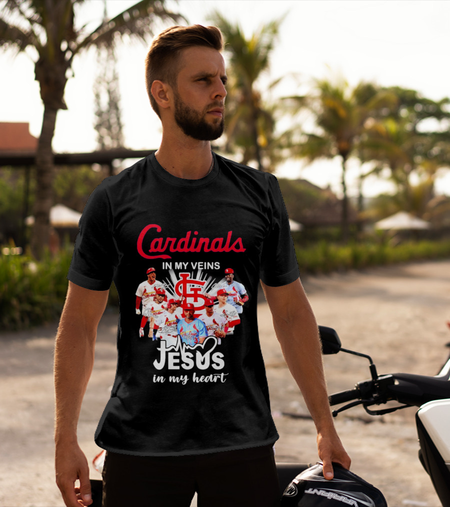 St Louis Cardinals In My Veins Jesus In My Heart Baseball Team Players T-Shirt