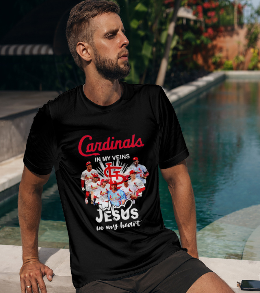 St Louis Cardinals In My Veins Jesus In My Heart Baseball Team Players T-Shirt