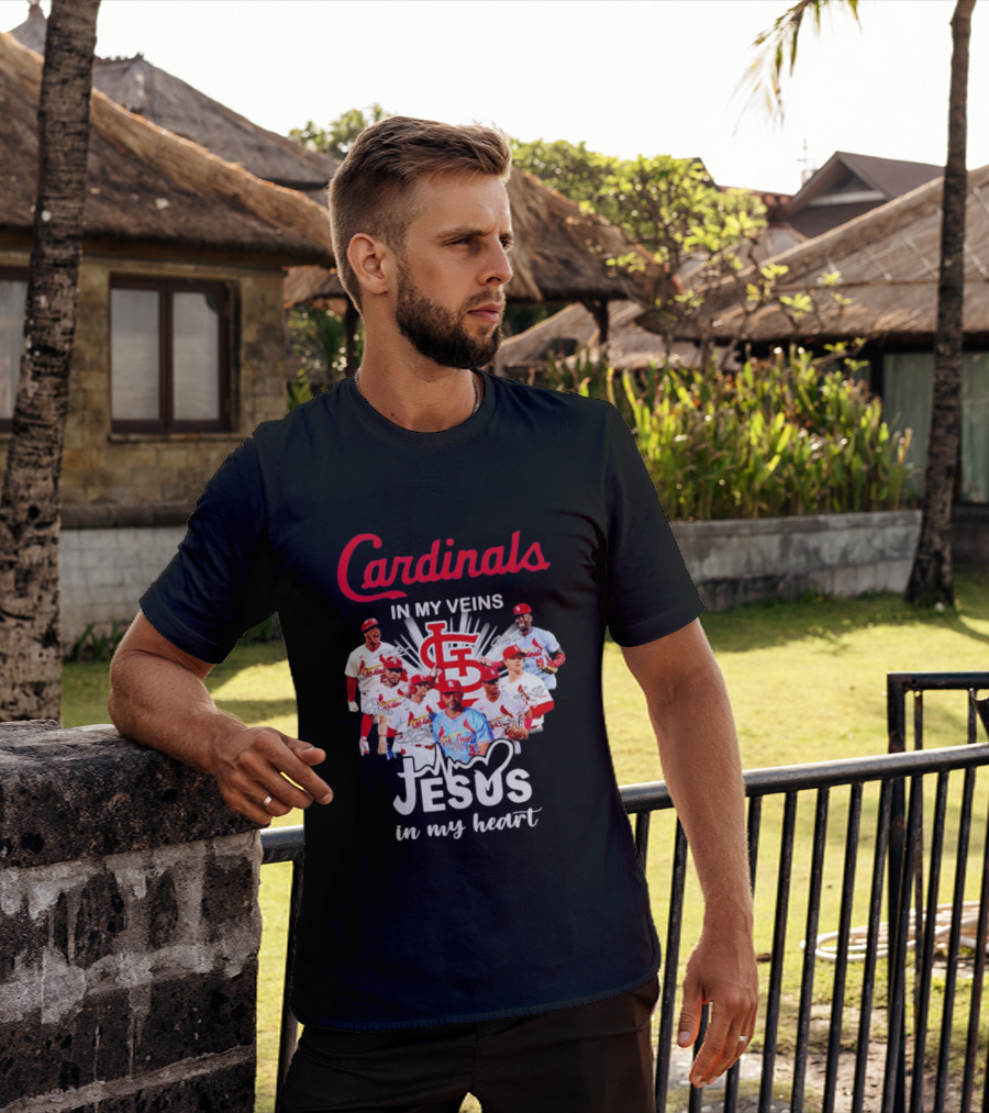 St Louis Cardinals In My Veins Jesus In My Heart Baseball Team Players T-Shirt