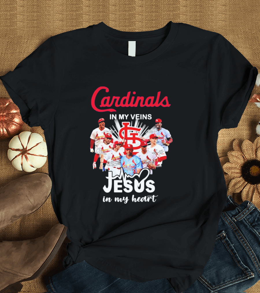 St Louis Cardinals In My Veins Jesus In My Heart Baseball Team Players T-Shirt