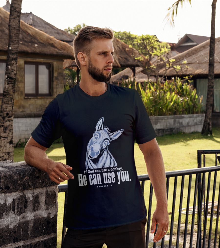 If God Can Use A Donkey He Can Use You Cartoon Donkey Numbers 22 T-Shirt