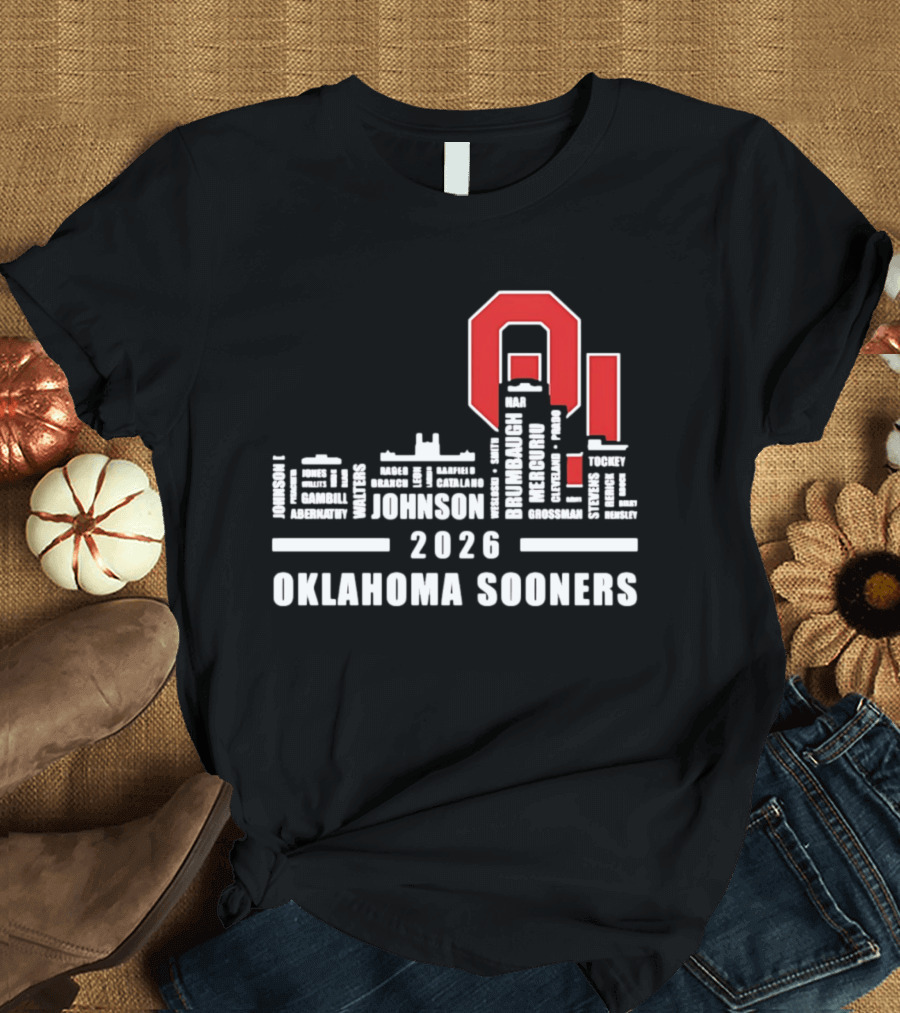 Oklahoma Sooners 2026 Johnson City Skyline Player Name T-Shirt