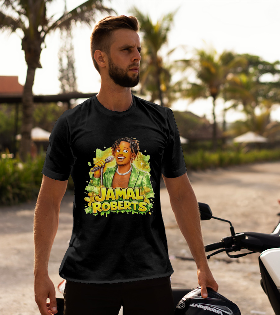 Jamal Roberts 2025 American Idol Winner Illustrated Mic Holding Dollar Sign T-Shirt