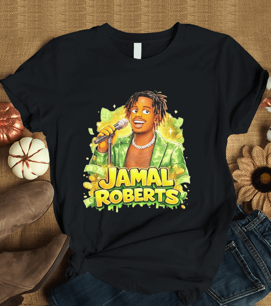 Jamal Roberts 2025 American Idol Winner Illustrated Mic Holding Dollar Sign T-Shirt