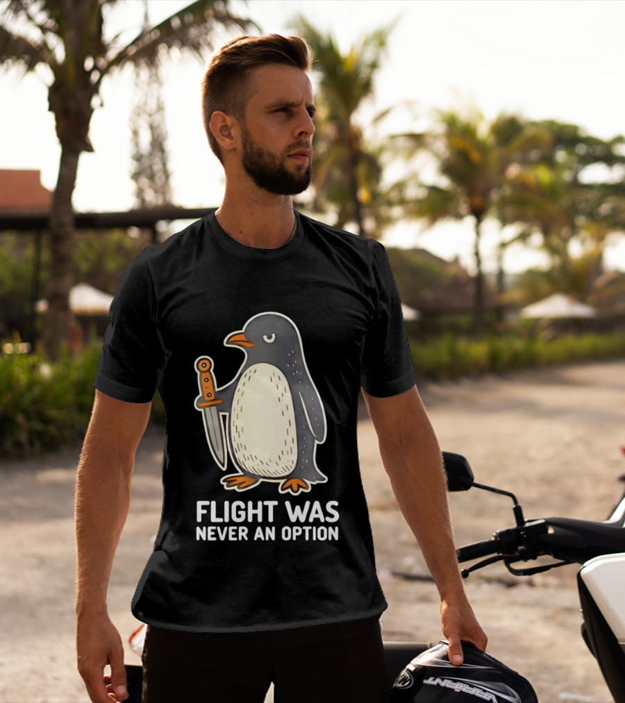 Flight Was Never An Option Cartoon Penguin With Sword T-Shirt