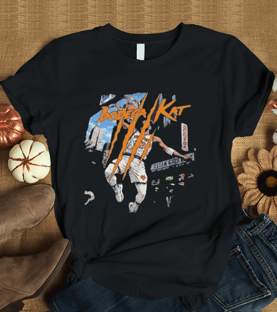 Bodega Kat Basketball Scratch Street Deli Grocer Basketball Player T-Shirt