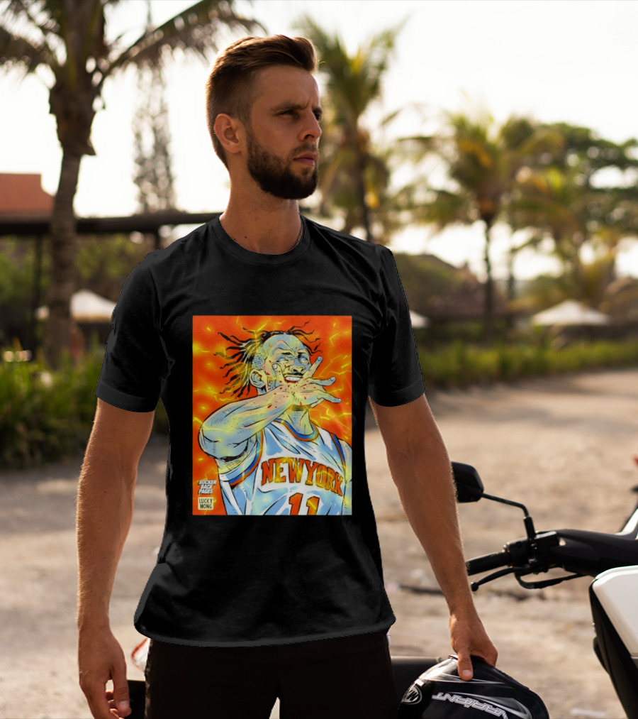 New York Knicks Jalen Brunson Comic Bite By Bocker Back Pages Lucky Mong T-Shirt