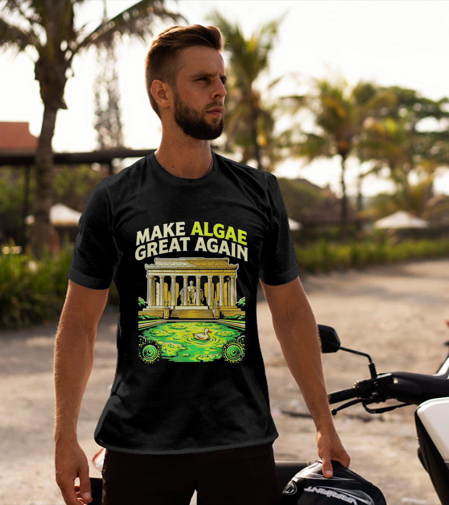 Make Algae Great Again Greek Temple Duck Pond Political Satire T-Shirt