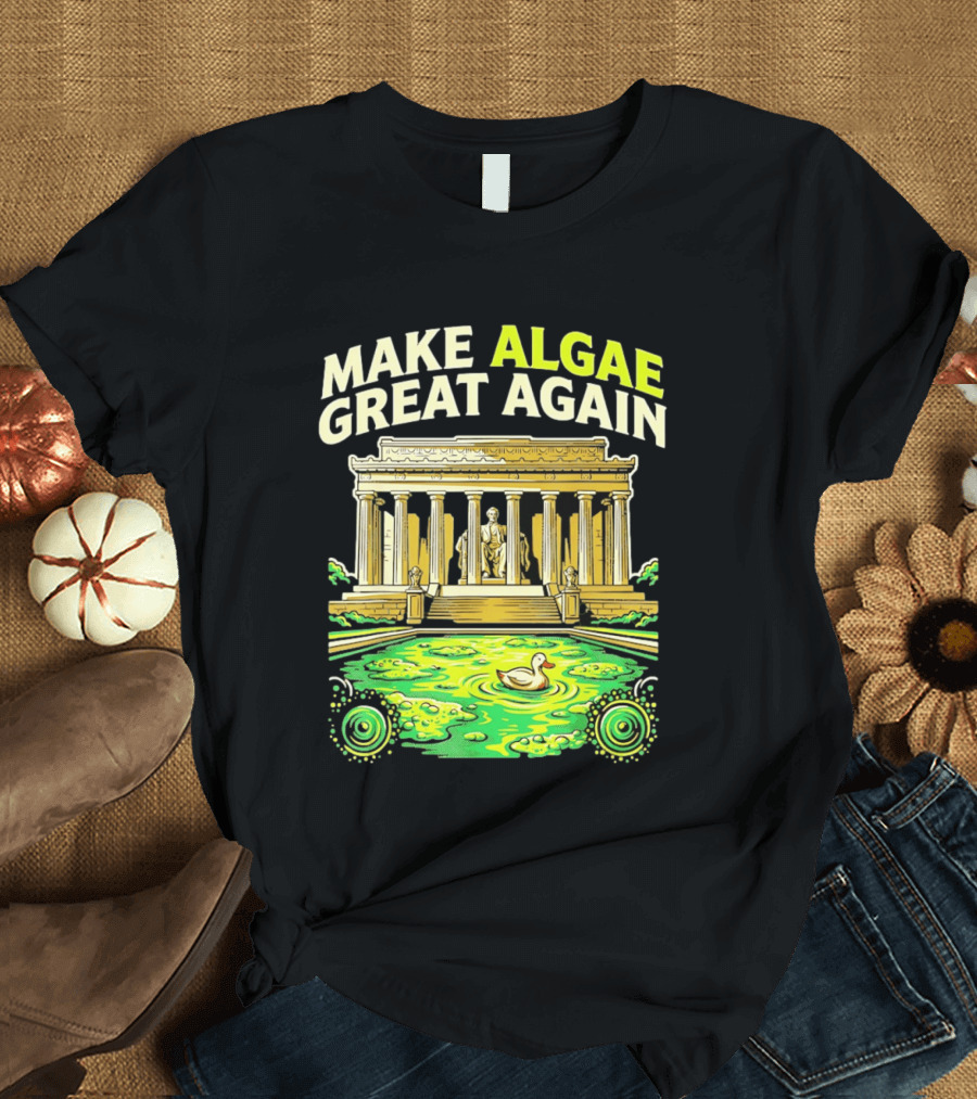 Make Algae Great Again Greek Temple Duck Pond Political Satire T-Shirt