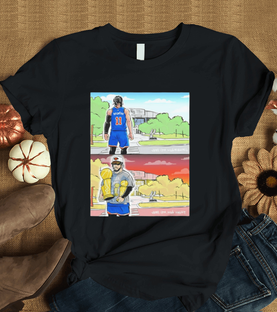 Maki Brunson NY Knicks Jalen Brunson NBA Champs June 13th Morning Night Trophy Comic T-Shirt