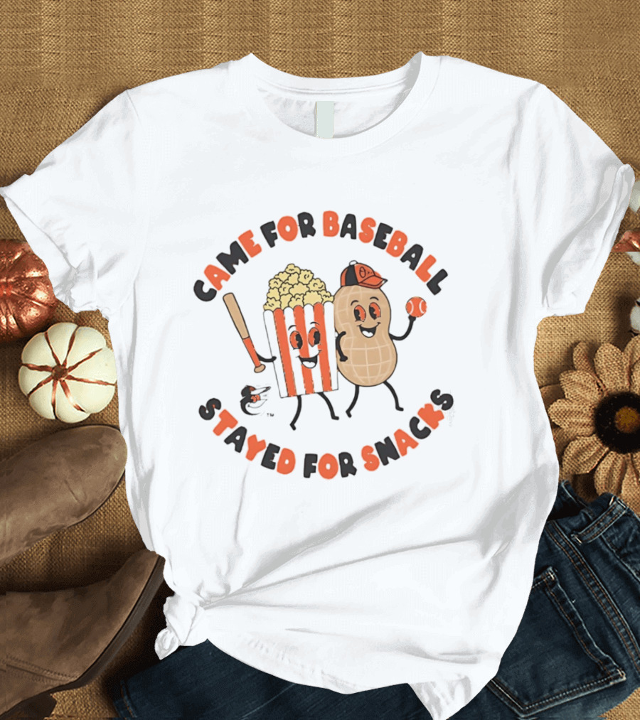 Baltimore Orioles Came For Baseball Stayed For Snacks Popcorn Peanut Baseball Bat T-Shirt