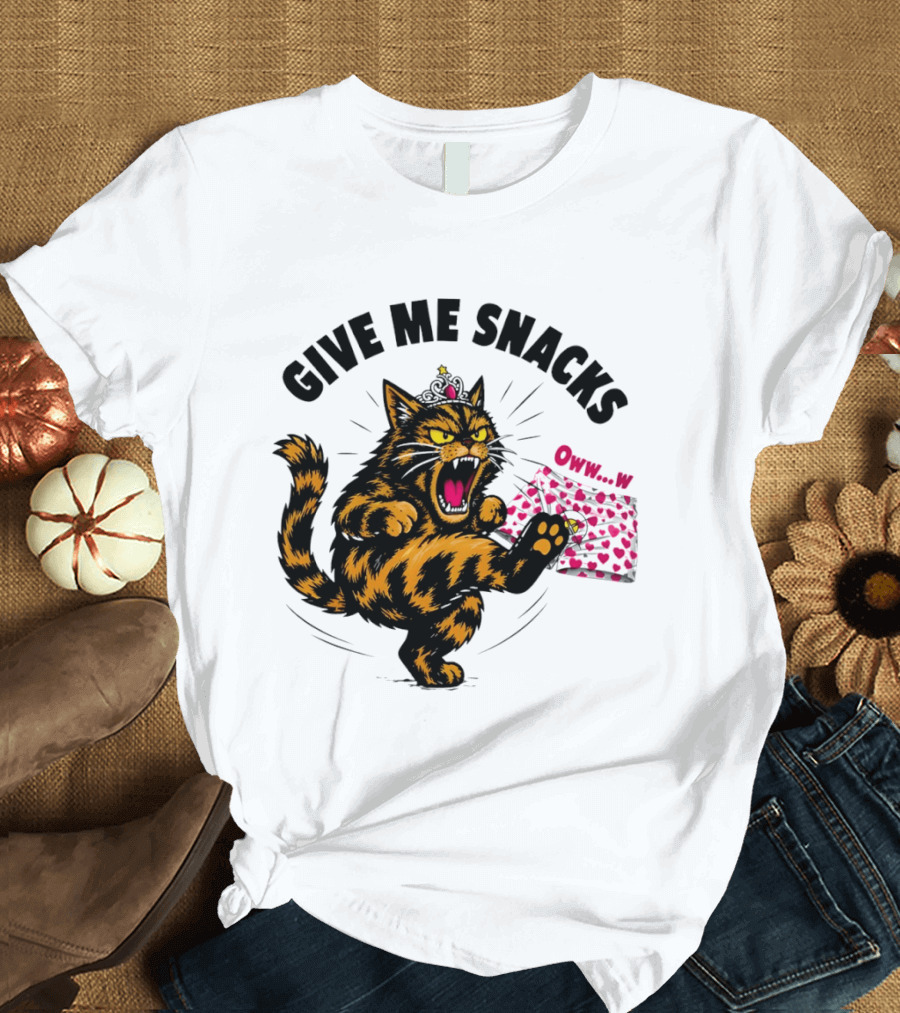 Cat Crown Give Me Snacks Owww W Wild Feline Fun T-Shirt