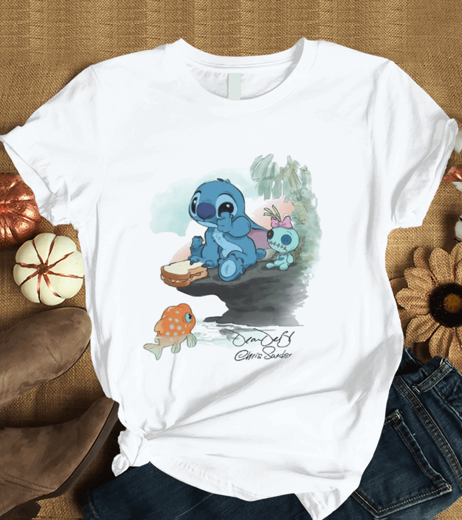Lilo & Stitch Ohana Alii Stitch And Scrump With Fish And Sandwich T-Shirt