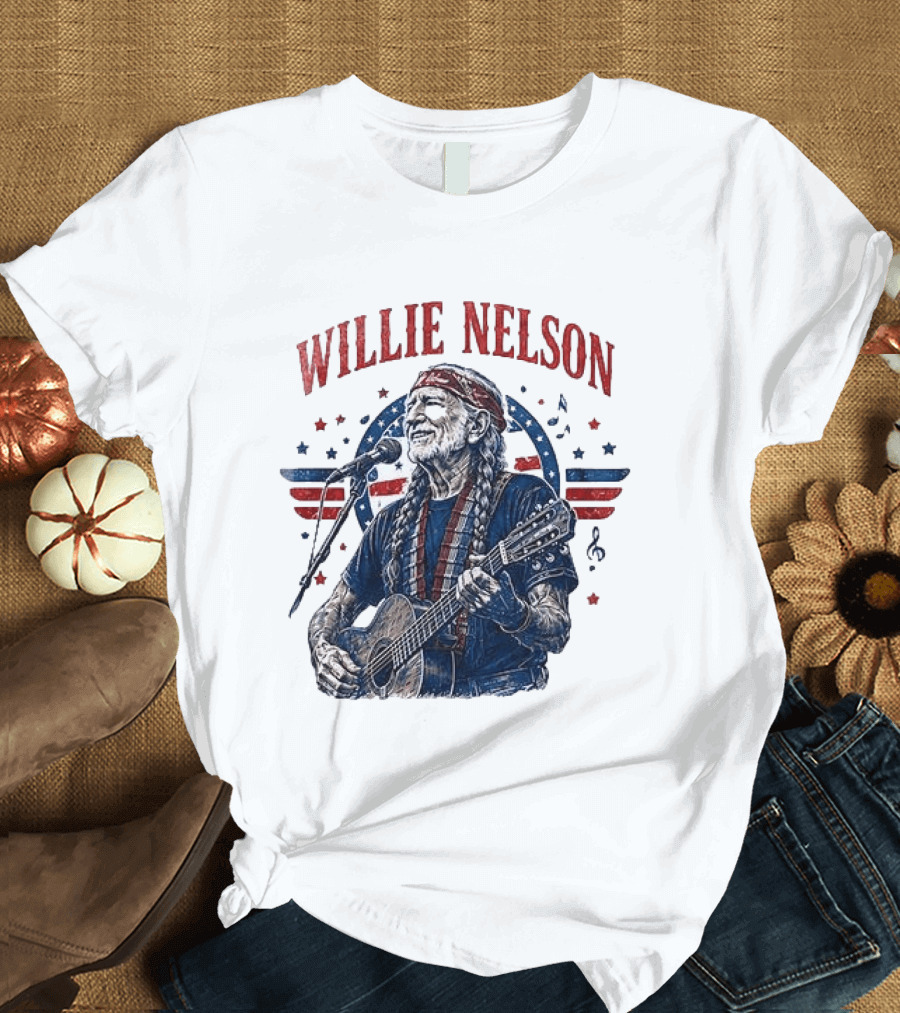 Willie Nelson America The Queen Of Country 250 Years Of Freedom USA Flag Guitar And Microphone T-Shirt