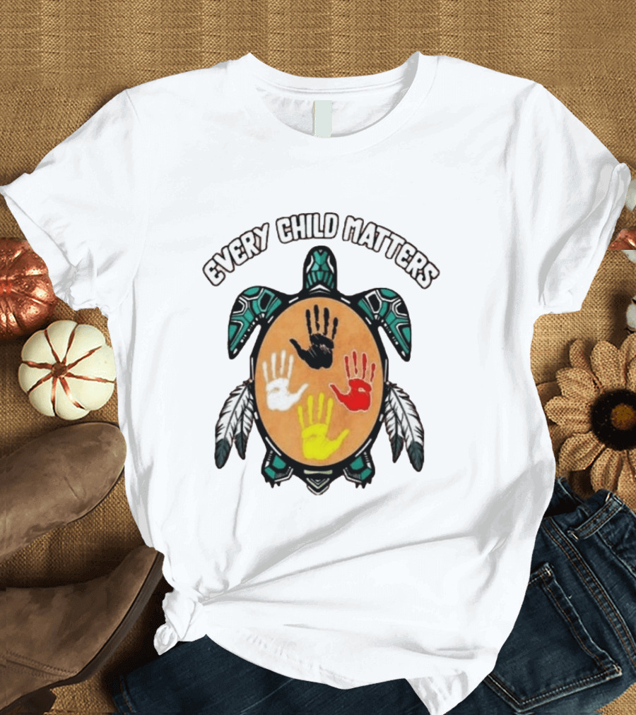Every Child Matters Turtle Handprint Feather Symbol Empowerment T-Shirt