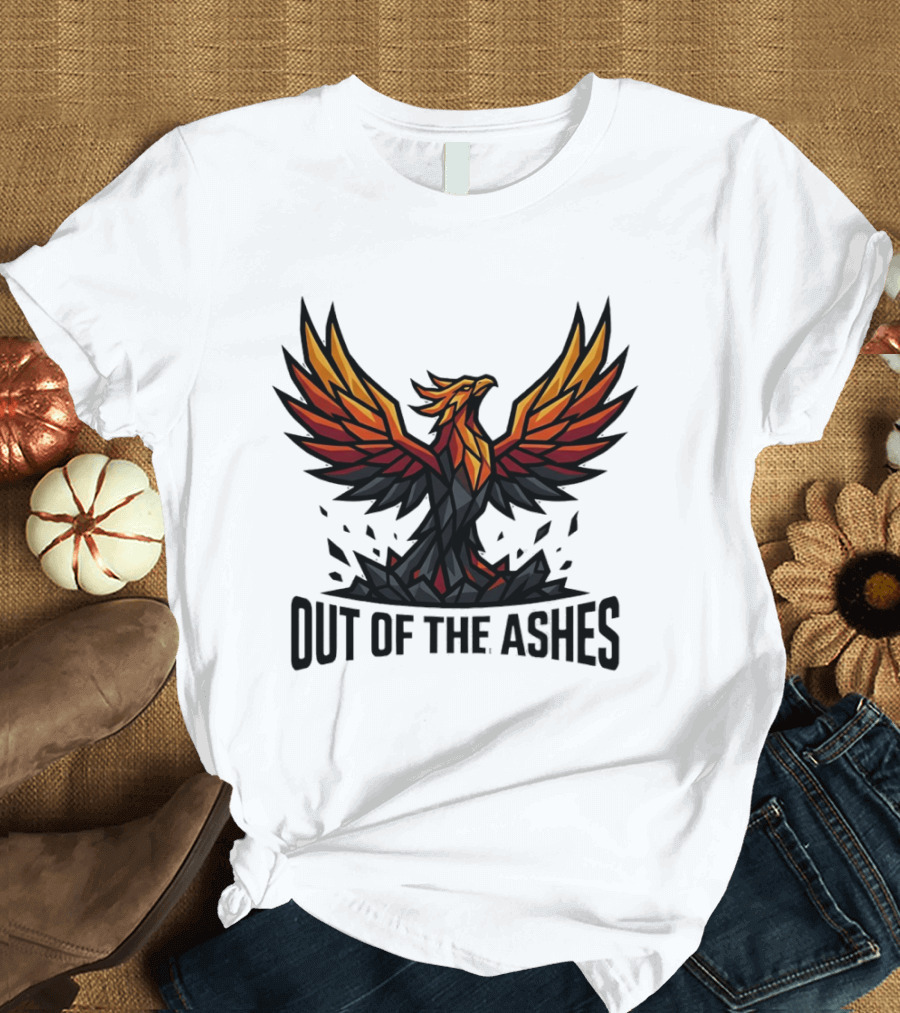 Phoenix Rising Out Of The Ashes Geometric Mythical Bird Fiery Wings T-Shirt