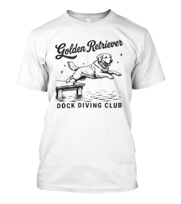 Golden Retriever Dock Diving Club Vintage Style Black And White Dog T-Shirt