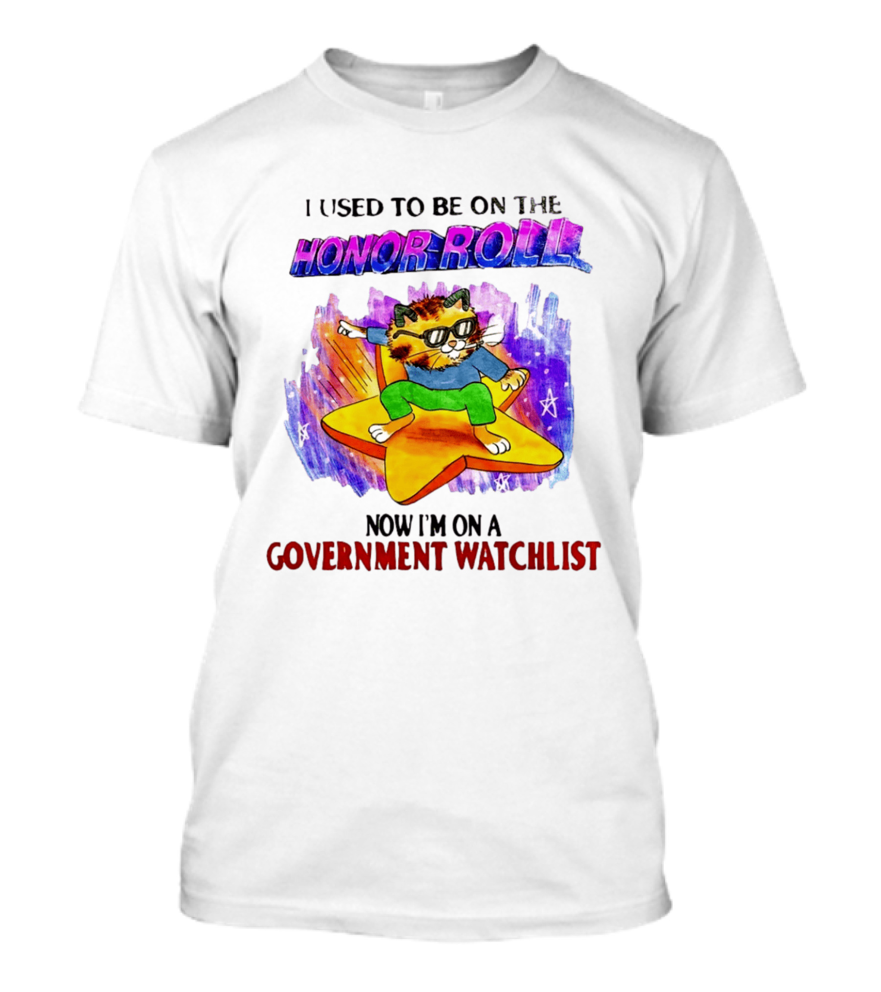 I Used To Be On The Honor Roll Cat On Star Now I'm On A Government List T-Shirt
