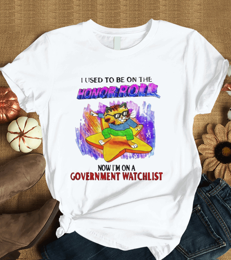 I Used To Be On The Honor Roll Cat On Star Now I'm On A Government List T-Shirt